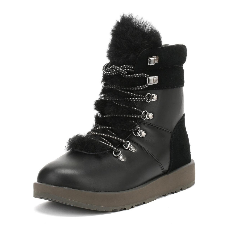 UGG Viki Waterproof Boot Shearling Lace Up Size 5 Black